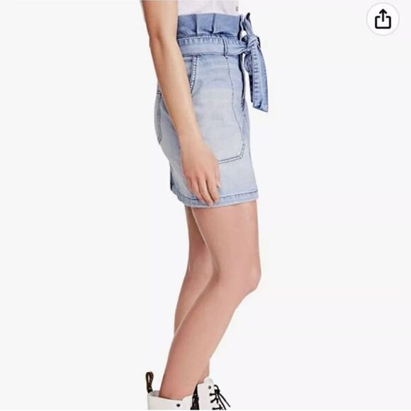 Free People Splender in the grass paper bag tie waist demin mini skirt size 4 - Picture 3 of 9